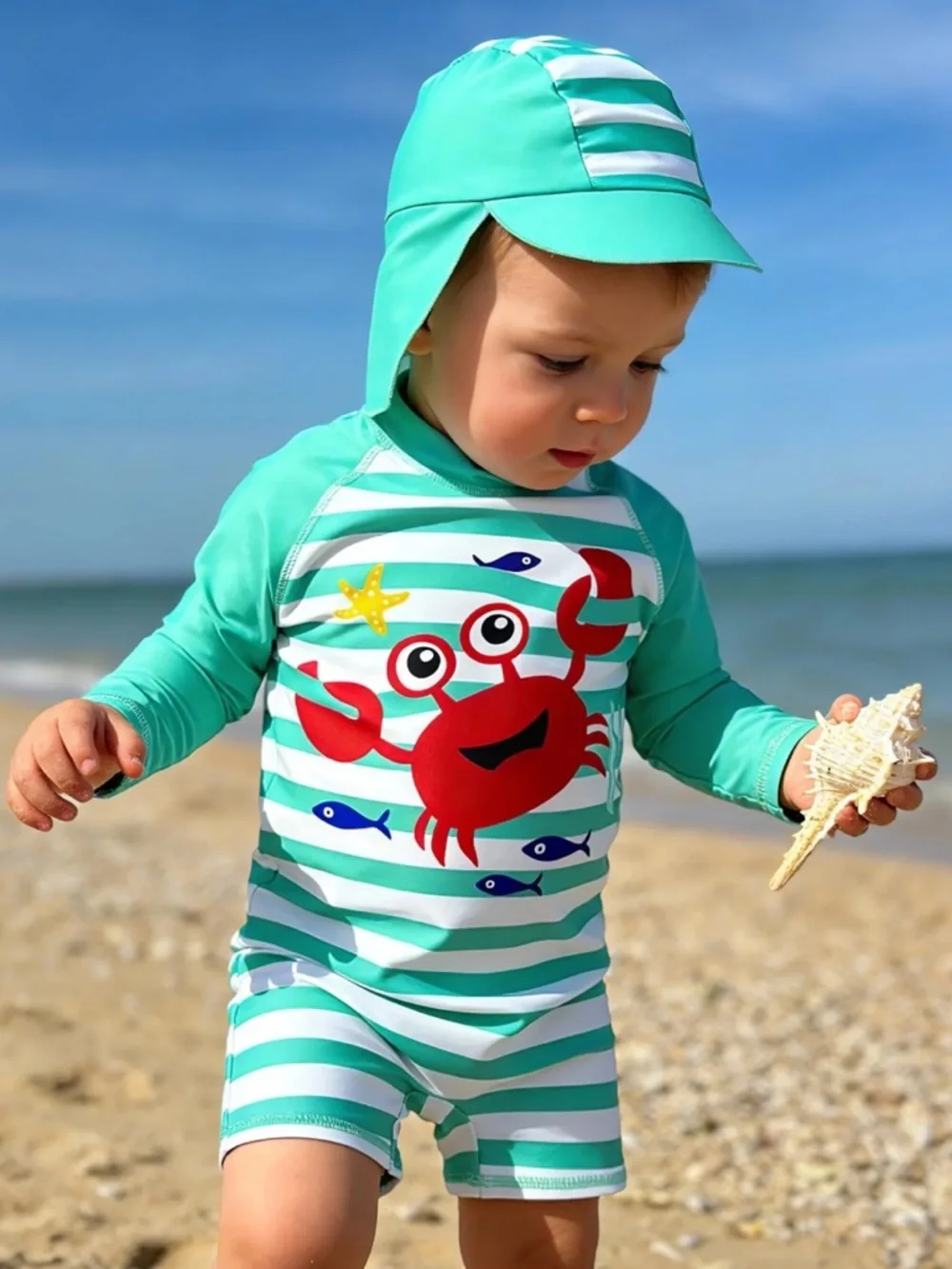 NWOT Kids' Mint Green Crab Rash Guard Swim Suit - 6-12 Months
